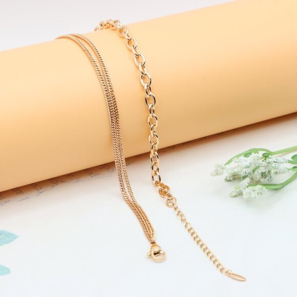 Layered Rose Gold Necklace with Bold Link and Sleek Chain Design, XPNL0352 - Picture 11 of 12